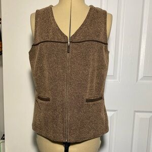 Crazy Horse Women’s Brown Tweed 2-Pocket Poly/Cotton Zippered Vest: Size M